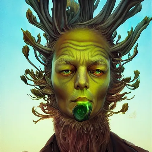 Image similar to fungus mohawk projector portrait by gaston bussierre and charles vess and james jean and erik jones and rhads, inspired by rick and morty, epic, funny, huge scale, beautiful fine face features, intricate high details, sharp, ultradetailed