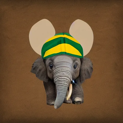 Prompt: baby elephant wearing south africa cricket team hat, digital art