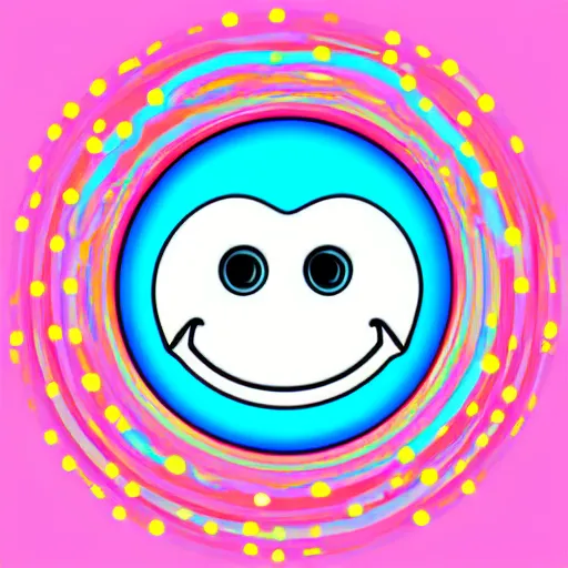 Image similar to a pink and blue circle with a smiley face, vector art by shitao, featured on deviantart, digital art, irridescent, adafruit, flat shading