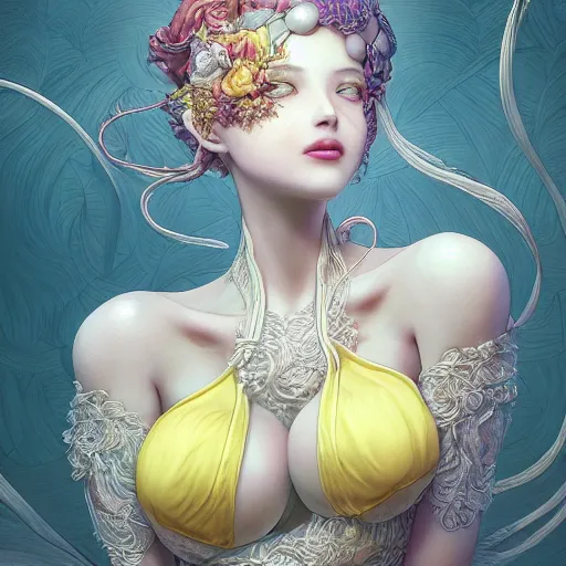 Prompt: the portrait of a sensual lemon that resembles an absurdly beautiful, graceful, elegant gravure idol covering herself smiling, an ultrafine hyperdetailed illustration by kim jung gi, irakli nadar, intricate linework, bright colors, octopath traveler, final fantasy, unreal engine 5 highly rendered, global illumination, radiant light, detailed and intricate environment