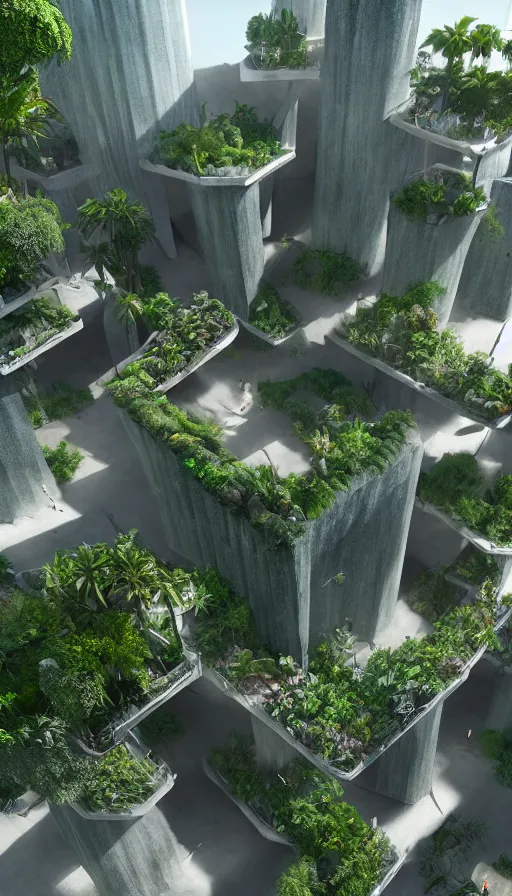 Image similar to a futuristic Hanging Gardens of Babylon, sweat drops, insane, highly detailed, smooth, sharp focus, Unreal Engine 5, 8K