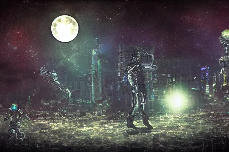 Image similar to Surreal nuclear blast moon eclipse blast, cyberpunk, art by Sandra Pelser