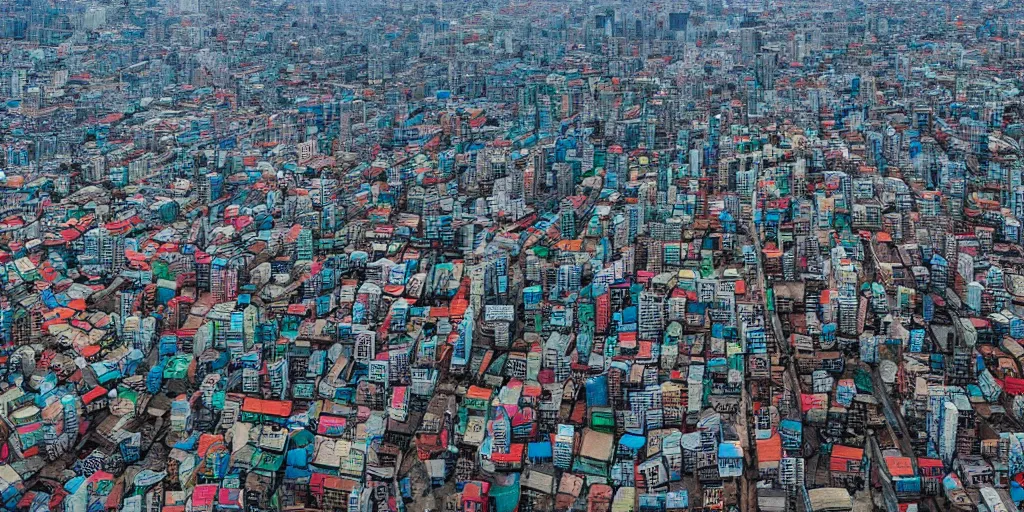 Prompt: aerial photography of cyberpunk city landscape, inspired by Javanese , wide shot, 4KHD, award winning photography, professional photography