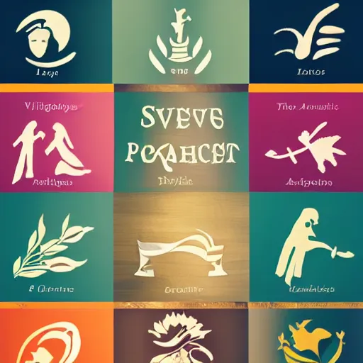 Image similar to the seven virtues - loyalty, wisdom, vigilance, prosperity, pride, courage, ambition