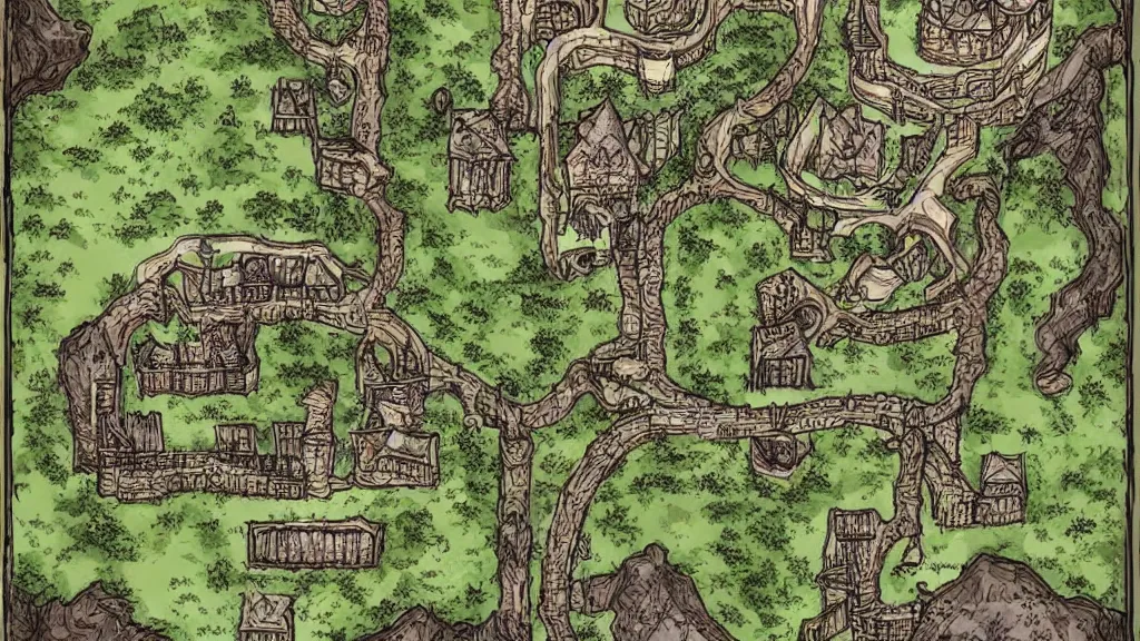 Prompt: a very detailed and stylized indoor map of a dungeon in a forest for game of d & d.