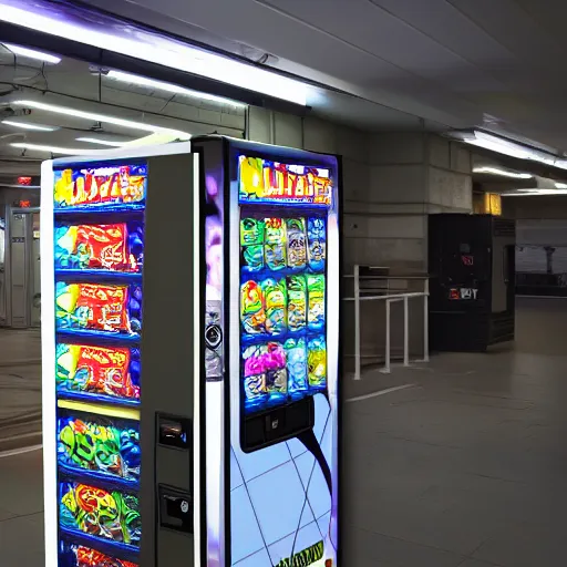 Image similar to vending machine, liminal space, photography, plasma display, ray tracing reflections