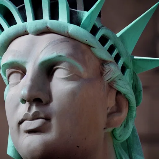 Prompt: Karl Pilkington as the statue of liberty,