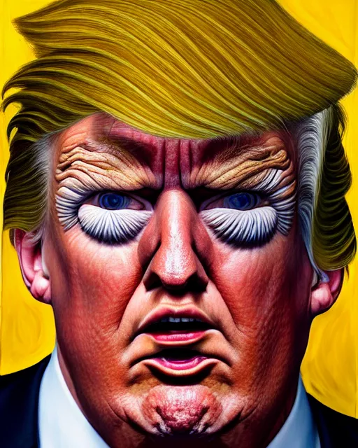 Prompt: a overhead close up portrait of Cyclops Donald Trump with an angry expression, facing front, looking up, by Lucian Freud and Jenny Saville, oil painting, anatomically correct, beautiful perfect face, sharp focus, Highly Detailed, Cinematic Lighting, 8k, HD