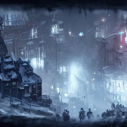 Image similar to frostpunk city ,trending on artstation ,digital painting, 8k