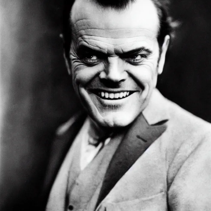 Prompt: a 1920s photograph of Jack Nicholson, portrait, 8k