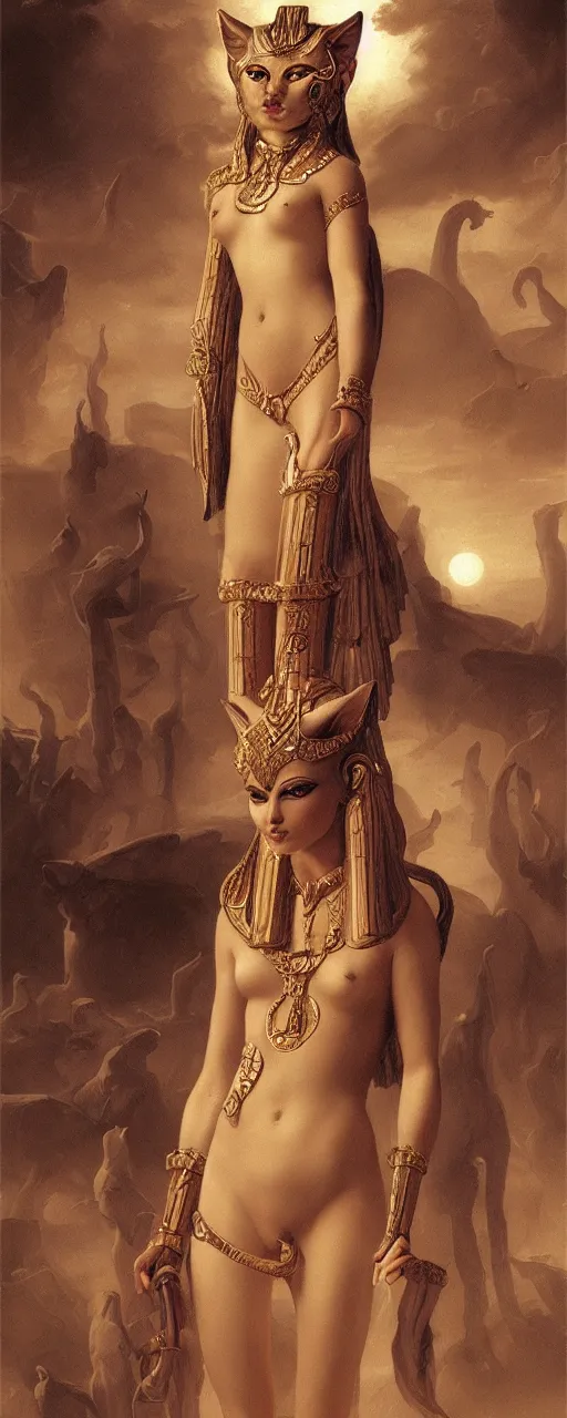 Prompt: goddess bastet, highly detailed, concept art, intricate, sharp focus, einar jonsson and bouguereau