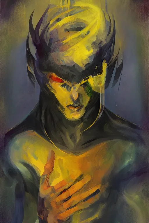 Image similar to an abstract expressionist painting of hyperion, lord of all vampires, tarot card, trending on artstation, digital painting, character concept art portrait, scary
