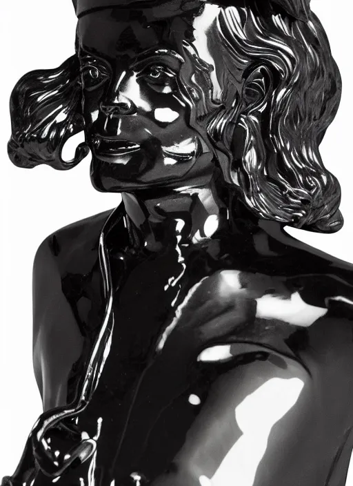 Prompt: black glass statue of michael jackson, studio lighting, glossy