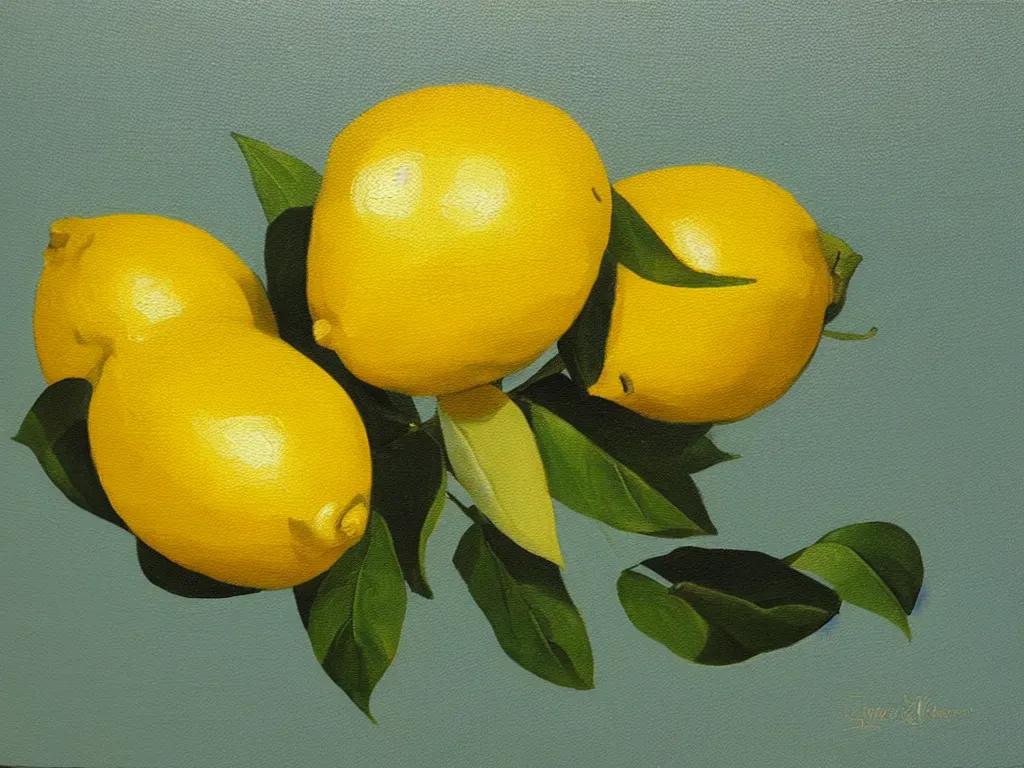 Image similar to oil on canvas painting of one lemon