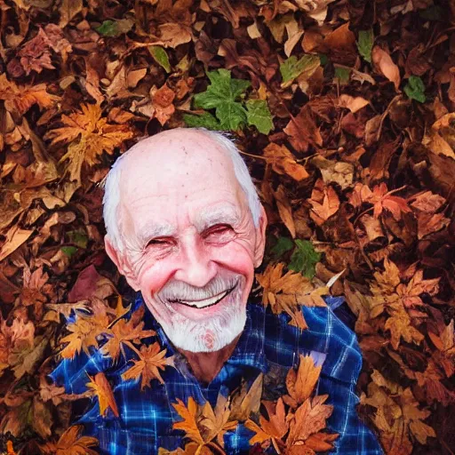 Image similar to an smiling old man hidden under leaves