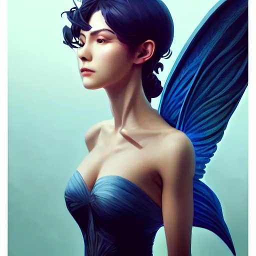 Prompt: 3 / 4 view of a portrait of woman with bird wings, confident pose, pixie, genshin impact,, intricate, elegant, sharp focus, illustration, highly detailed, concept art, matte, trending on artstation, anime, bright colors, art by wlop and artgerm and greg rutkowski, marvel comics h 6 4 0