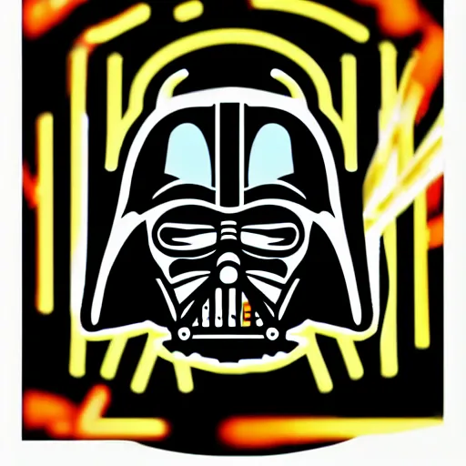 Image similar to svg sticker of a Pop-Wonder Darth-Vader at a rave, spinning records, giant headphones rocking out, wearing headphones, huge speakers, dancing, rave, DJ, spinning records, digital art, amazing composition, rule-of-thirds, award-winning, trending on artstation, featured on deviantart