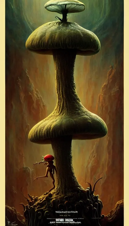 Image similar to exquisite imaginative imposing weird creature movie poster art humanoid hype realistic mushroom movie art by : : weta studio tom bagshaw james jean frank frazetta