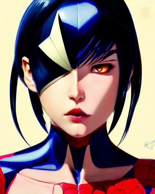 Image similar to portrait Anime Spider-woman character sharp fine-face, pretty face, realistic shaded Perfect face, fine details. Anime. Marvel realistic shaded lighting by Ilya Kuvshinov krenz cushart katsuhiro otomo ghost-in-the-shell, magali villeneuve, artgerm, rutkowski Jeremy Lipkin and Giuseppe Dangelico Pino and Michael Garmash and Rob Rey