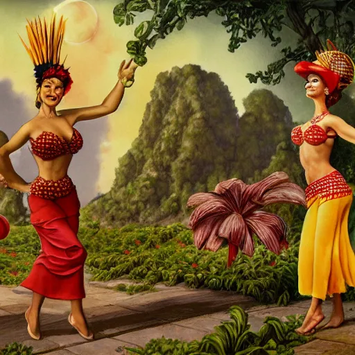 Image similar to carmen miranda, a detailed matte painting by anton pieck, deviantart contest winner, concept art, official art, matte drawing