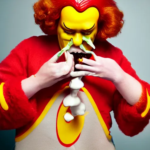 Image similar to ronald mcdonald puking vomiting