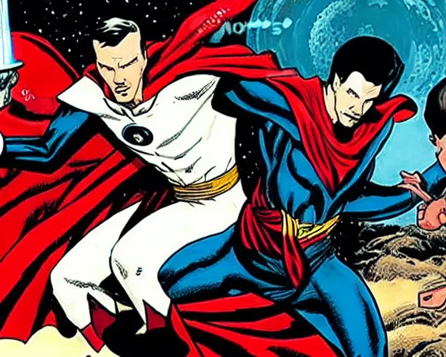 Prompt: still of moon knight vs dr. strange, in the tv marvel series moon knight