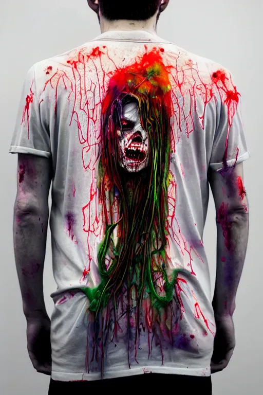 Image similar to zombie cop by agnes cecile enki bilal moebius, intricated details, 3 / 4 back view, full body portrait, extremely luminous bright design, horror, pastel colours, toxic drips, autumn lights