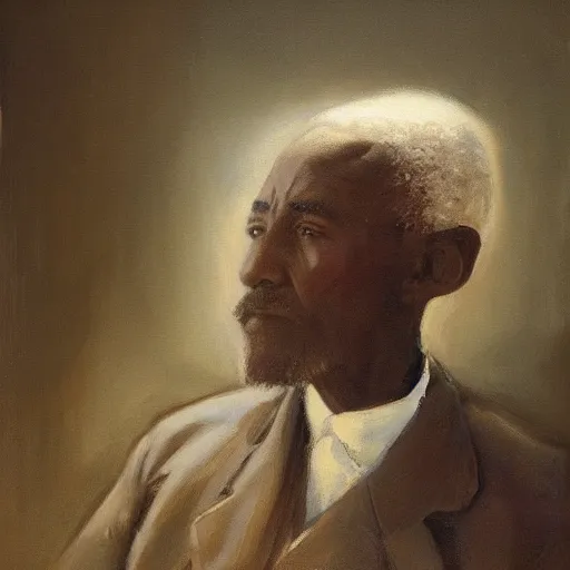 Prompt: a painting of a thinker without facial hair, thoughtful, focused, visionary, calm, jovial, loving, fatherly, generous, elegant well fed elder with few eyebrows and his on from Kenya by Henry Ossawa Tanner . dramatic angle, ethereal lights, details, smooth, sharp focus, illustration, realistic, cinematic, artstation, award winning, rgb , unreal engine, octane render, cinematic light, macro, depth of field, blur, red light and clouds from the back, highly detailed epic cinematic concept art CG render made in Maya, Blender and Photoshop, octane render, excellent composition, dynamic dramatic cinematic lighting, aesthetic, very inspirational, arthouse.