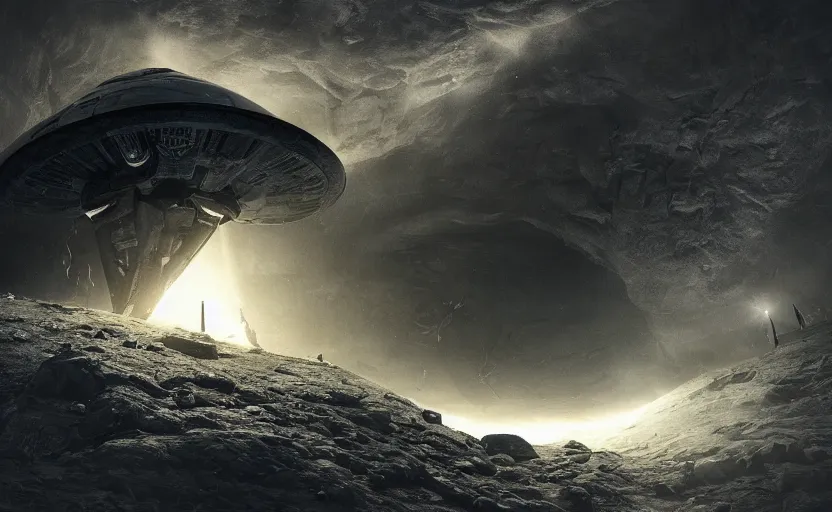 Prompt: a nordic extraterrestrial spaceship at the end of the worm hole leading to planet earth, epic scene, extremely detailed masterpiece, extremely moody lighting, glowing light and shadow, atmospheric, shadowy, cinematic, god lighting