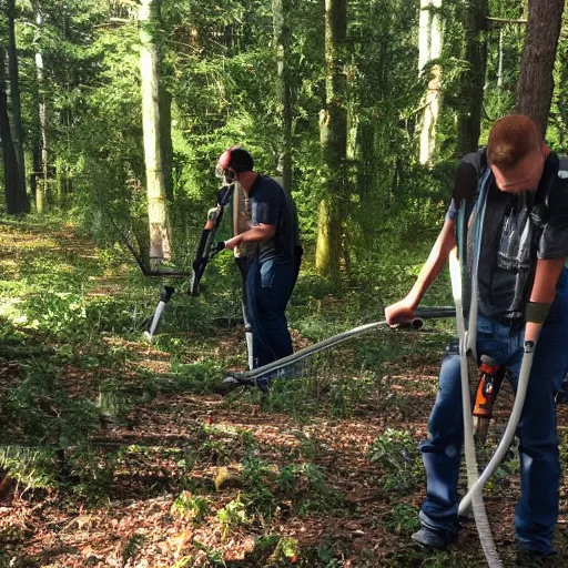 Image similar to Conspiracy theorists vacuuming in the forest