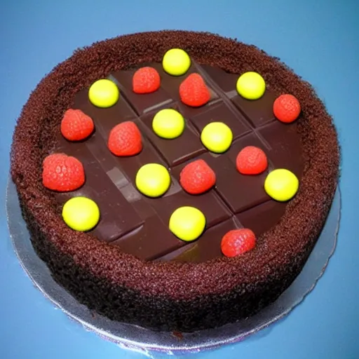 Image similar to multi level chocolate cake in the shape or a computer, very tasty