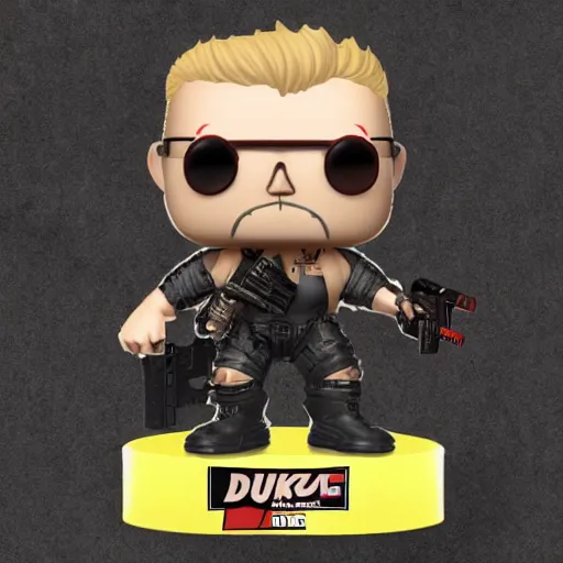 Image similar to duke nukem funko pop vinyl figure, photo realistic, highly detailed,