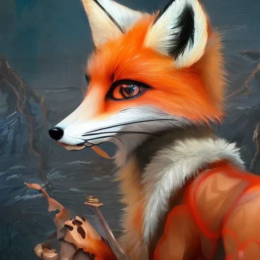 Image similar to a detailed mate painting of a cute anime fox in hell'by stephanie law, existential horror, trending on cgsociety artstation, highly detailed, 8 k, masterpiece, super resolution.