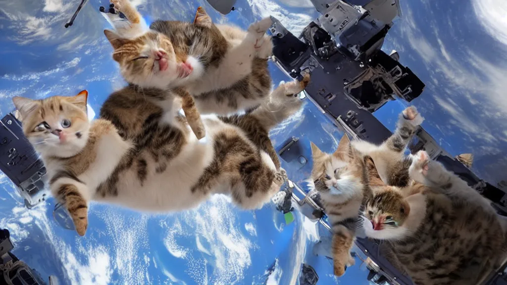 Image similar to Photo of cats floating inside the ISS