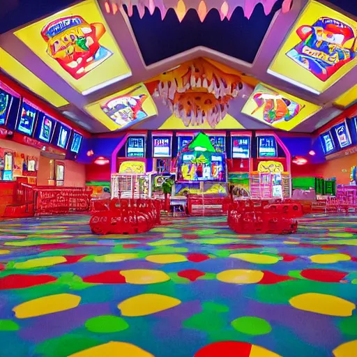 Image similar to photo of interior of a chuck e. cheese church cathedral