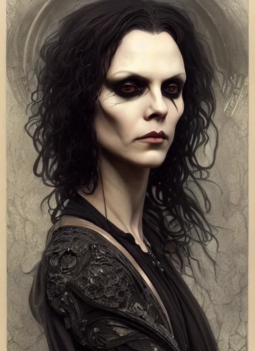 Image similar to ville valo, gothic, portrait, intricate, elegant, highly detailed, digital painting, artstation, concept art, wallpaper, smooth, sharp focus, illustration, art by h. r. giger and artgerm and greg rutkowski and alphonse mucha