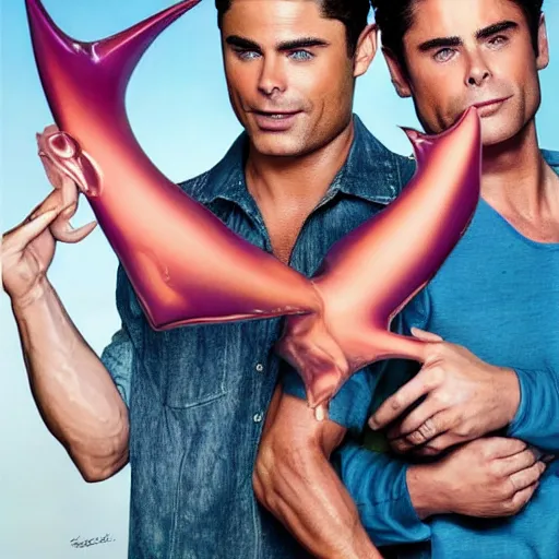 Image similar to zac efron, john stamos and rob lowe, vogue magazine cover, photoshoot, sharp details, face photo, face details sharp, by donato giancola and greg rutkowski and wayne barlow and zdzisław beksinski, eyeballs, product photography, action figure, sofubi, studio lighting, colored gels, colored background,