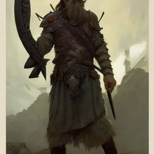 Image similar to rough-skinned, short-bearded undead Viking warrior with ice-pale skin wearing brutalist plate armor with art deco knotwork, by Greg Rutkowski, Brom, and Alphonse Mucha