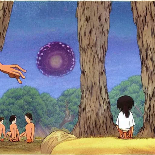 Image similar to screenshot from anime australian aboriginal mythology. dreamtime. studio ghibli. hayao miyazaki