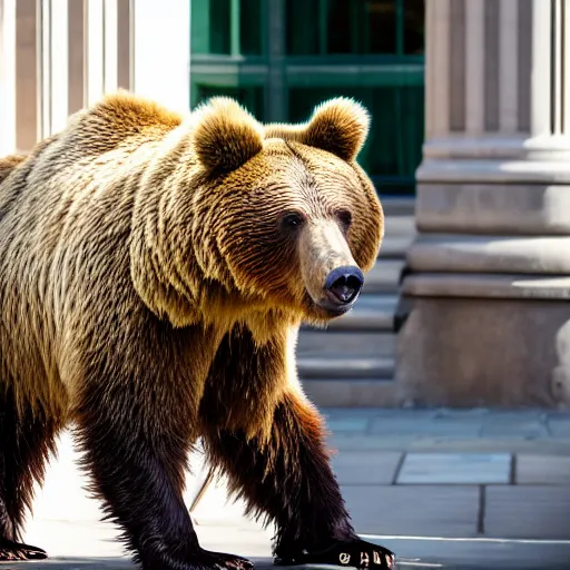 Image similar to brown bear outside Dublin Criminal Court, Ireland, photograph, 8k