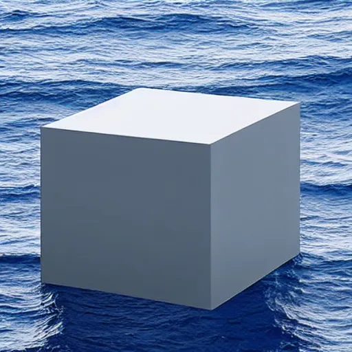 Image similar to A cube in the middle of the sea in the style of Richard Serra