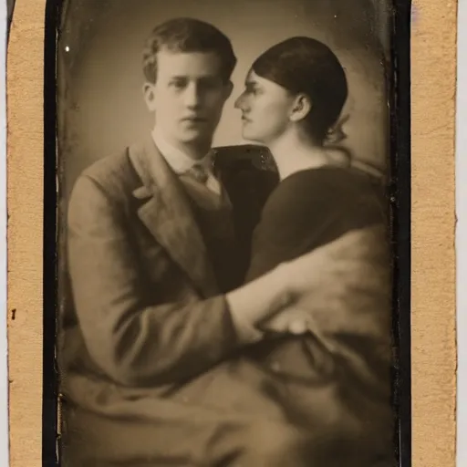 Prompt: Man and woman in love, longshot, daguerrotype