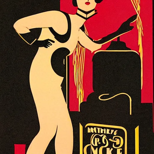 Prompt: 1 9 2 0 s flapper dancing in smoke filled speakeasy, art deco, coles phillips,