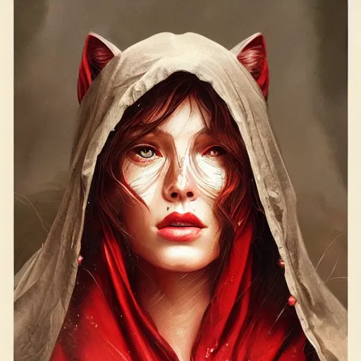 Image similar to Beautiful face Portrait of Little Red Riding Hood with a silver panther, dramatic lighting, intricate, wild, highly detailed, digital painting, artstation, concept art, smooth, sharp focus, illustration, art by artgerm and greg rutkowski and alphonse mucha, footage from space camera