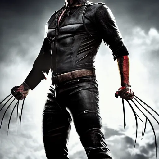 Image similar to Tom Hardy as wolverine in Black Damaged leather suit Digital art 4K quality Photorealism