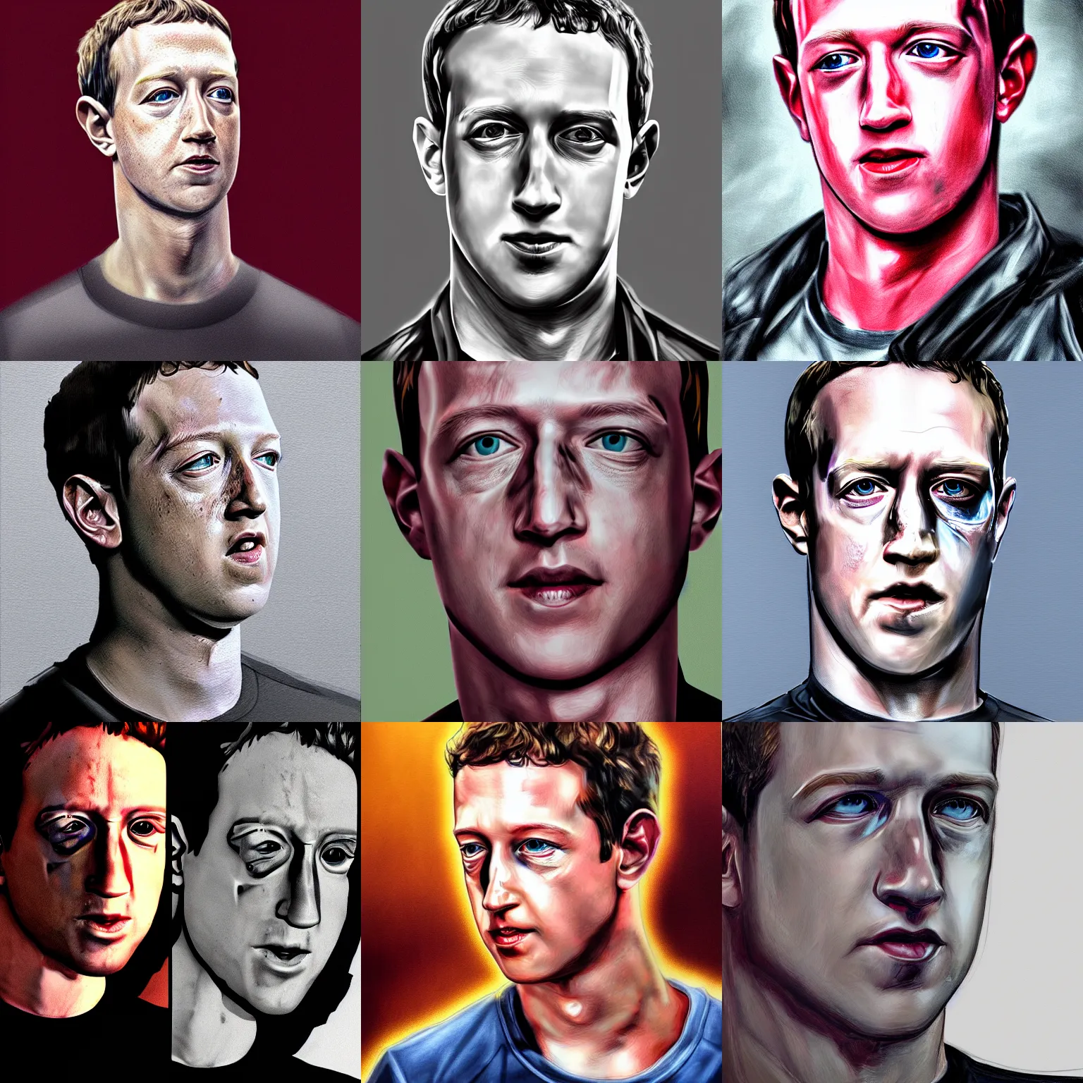 Prompt: concept art portrait , cell shaded, terminator 2 , mark zuckerberg as terminator