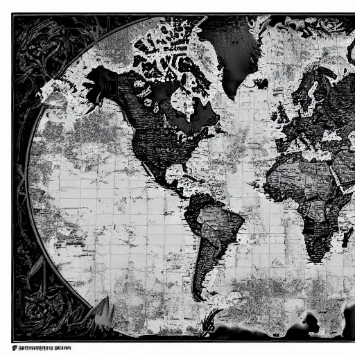 Prompt: black and white fantasy world map, forgotten realms