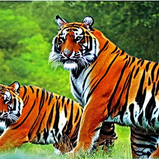 Prompt: a realistic photo of three tigers,