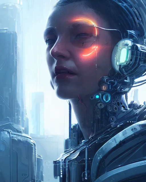 Image similar to portrait of a cyberpunk cyborg. sci - fi, intricate abstract upper body intricate, wlop, concept art, octane render, deviantart, greg rutkowski, cinematic, key art, hyperrealism,