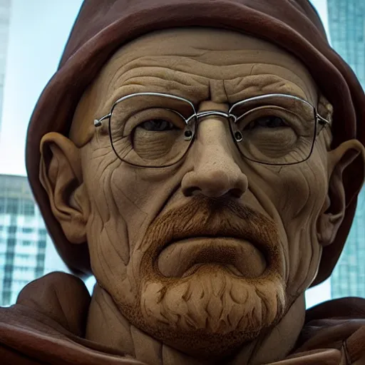 Image similar to a long - shot of a very detailed renaissance clay sculpture of walter white wearing a phrygian cap in times square, made by michelangelo, hyper detailed, sharp focus, 8 k resolution, ray tracing